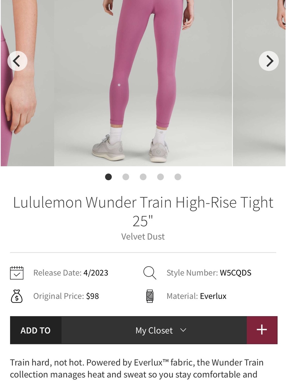 NWOT lululemon Wunder Train High-Rise Tight 25" Size 14- Velvet Dust Pink